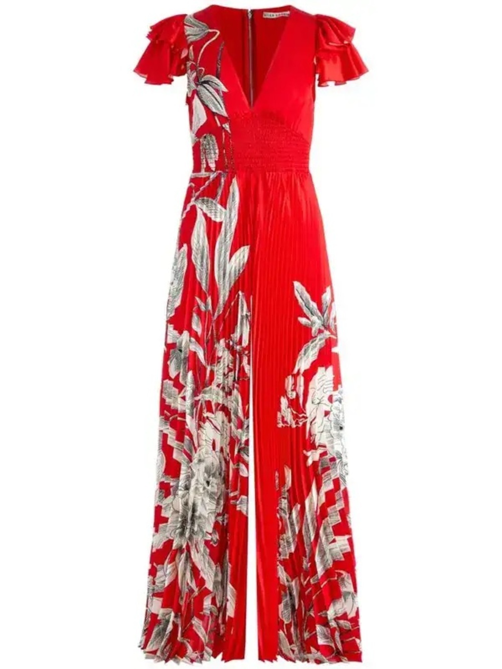 Alice + Olivia Bennet Red Floral Pleated Wide-Leg Jumpsuit Revolve - Picture 3 of 6